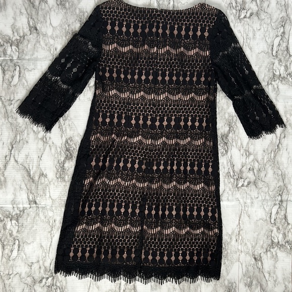 Eliza J | women’s size 6 shift dress black lace overlay with nude lining eyelash - Picture 9 of 12